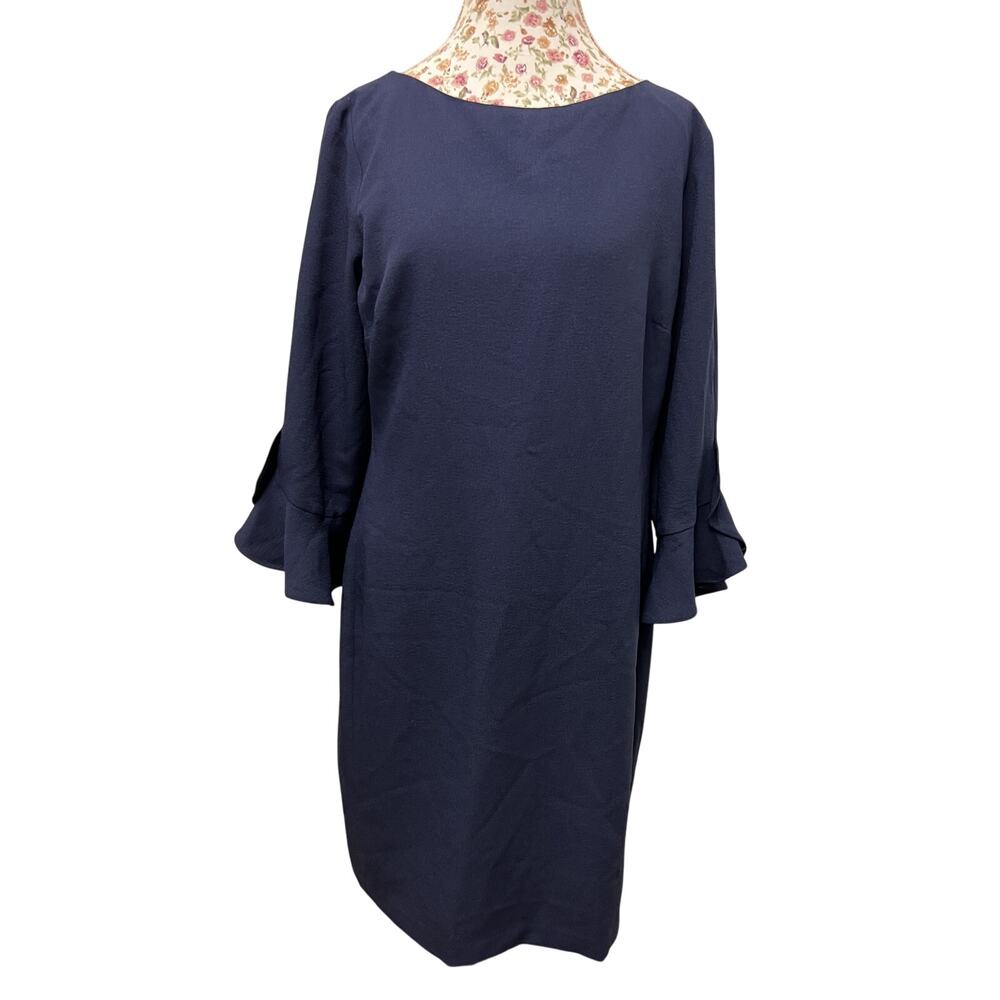 🔵 Karl Lagerfeld 14 Navy Dress Bell Sleeve Minimalist Chic Office Elegant
